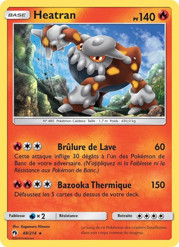 Carte Pokémon Heatran 48/214 de l'extension Tonnerre Perdu