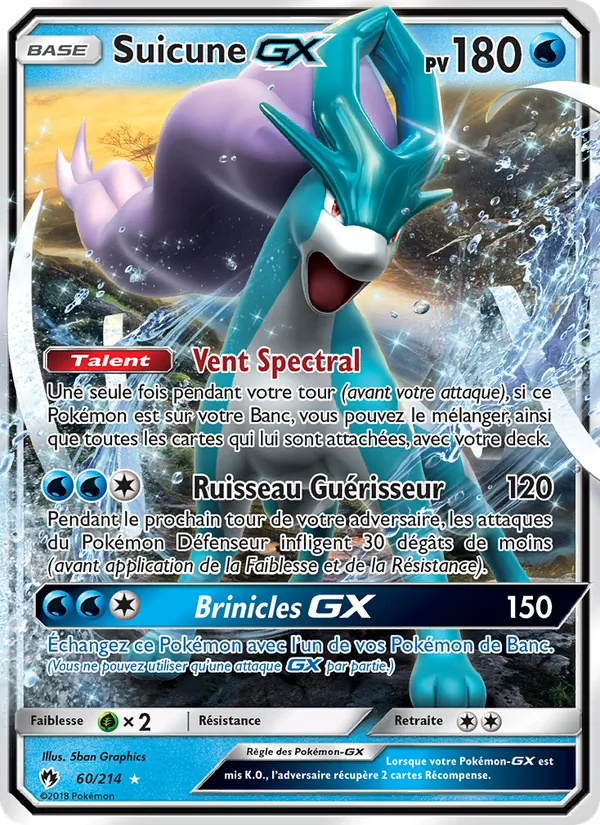 Carte Pokémon Suicune GX 60/214 de l'extension Tonnerre Perdu