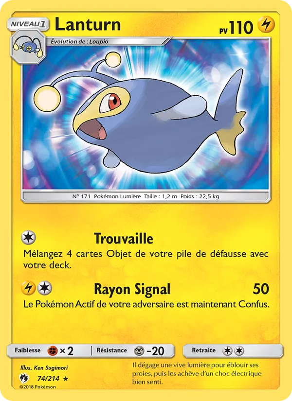 Carte Pokémon Lanturn 74/214 de l'extension Tonnerre Perdu