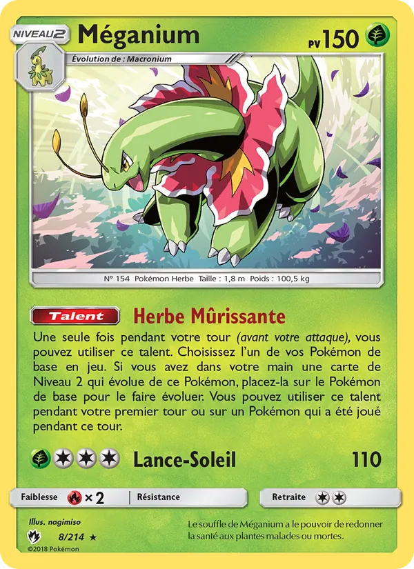 Carte Pokémon Méganium 8/214 de l'extension Tonnerre Perdu