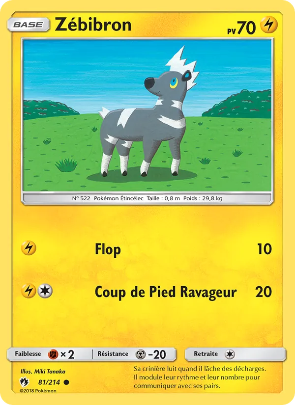 Carte Pokémon Zébibron 81/214 de l'extension Tonnerre Perdu