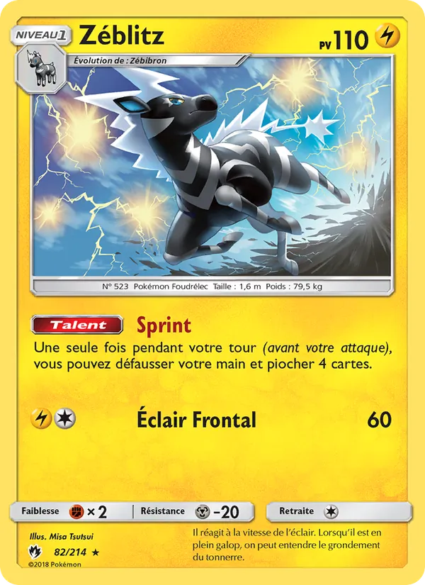 Carte Pokémon Zéblitz 82/214 de l'extension Tonnerre Perdu