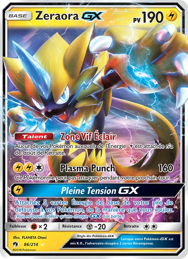 Carte Pokémon Zeraora GX 86/214 de l'extension Tonnerre Perdu