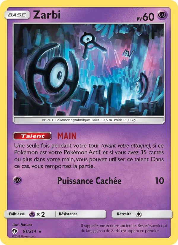 Carte Pokémon Zarbi 91/214 de l'extension Tonnerre Perdu