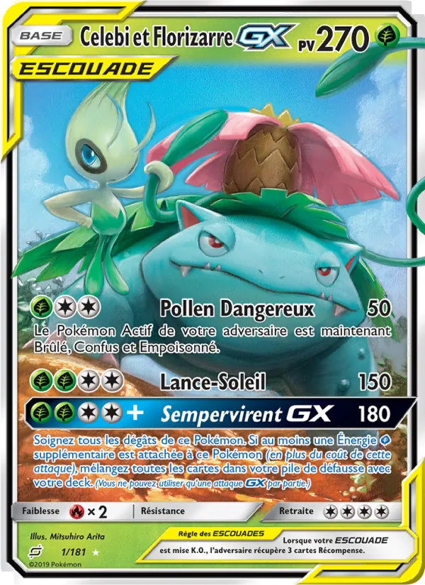 Carte Pokémon Celebi et Florizarre GX 1/181 de l'extension Duo de Choc