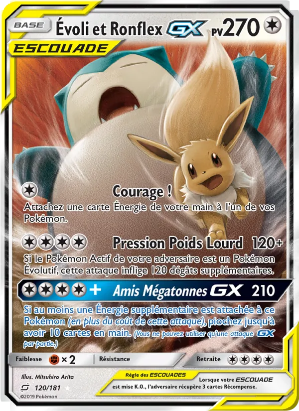 Carte Pokémon Évoli et Ronflex GX 120/181 de l'extension Duo de Choc