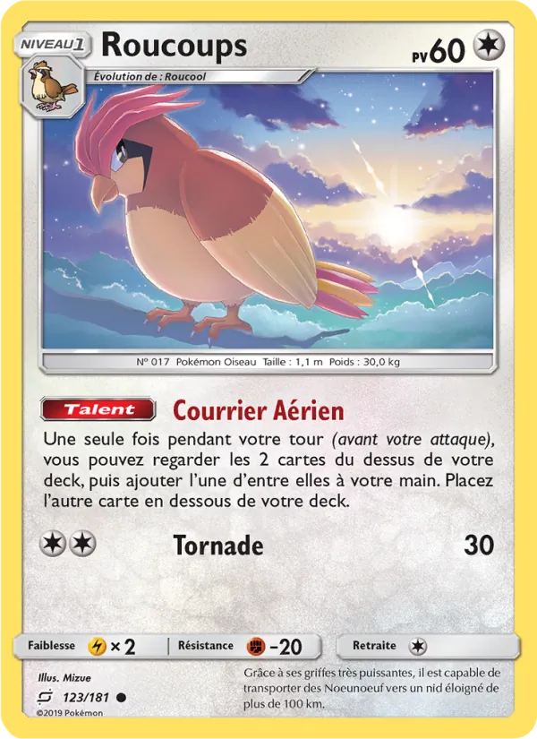 Carte Pokémon Roucoups 123/181 de l'extension Duo de Choc