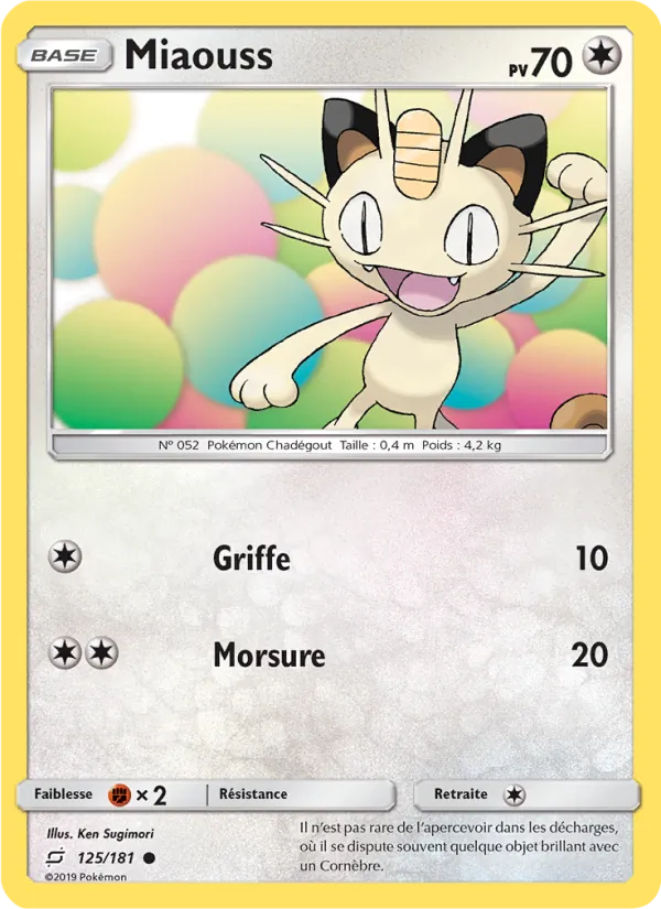 Carte Pokémon Miaouss 125/181 de l'extension Duo de Choc
