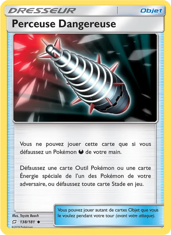 Carte Pokémon Perceuse Dangereuse 138/181 de l'extension Duo de Choc