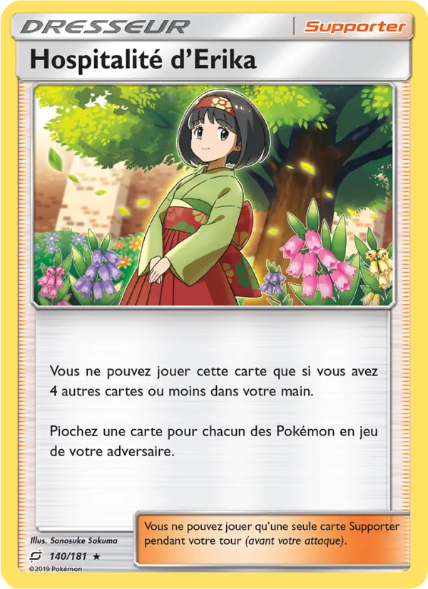 Carte Pokémon Hospitalité d’Erika 140/181 de l'extension Duo de Choc