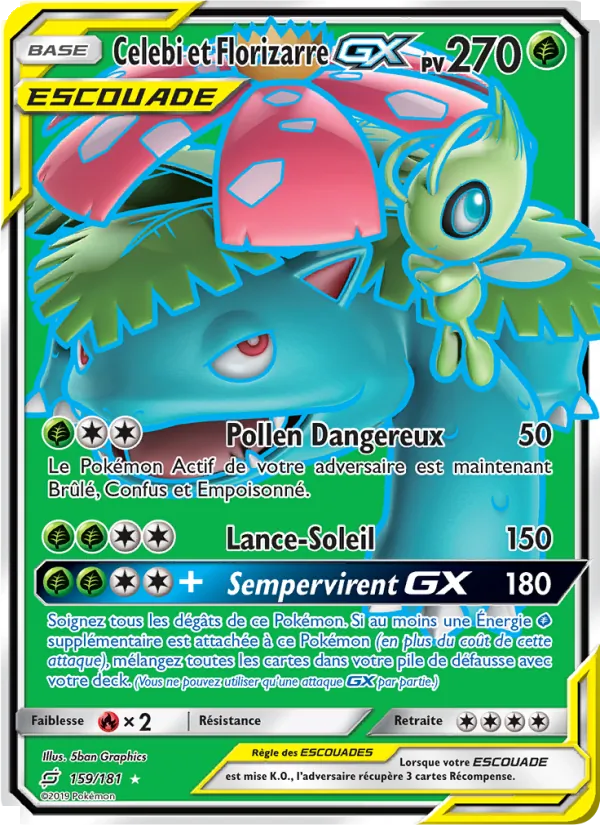 Carte Pokémon Celebi et Florizarre GX 159/181 de l'extension Duo de Choc
