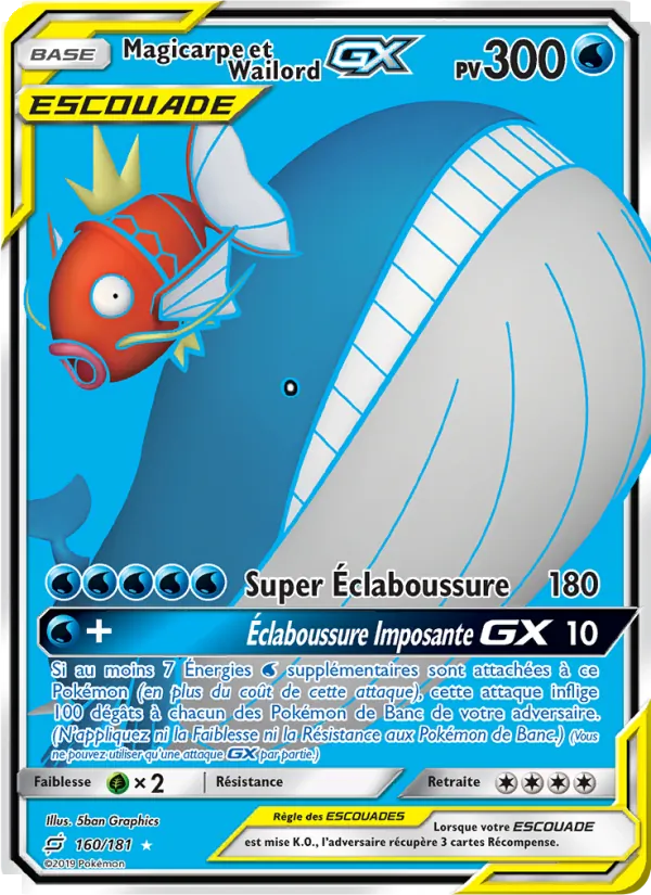 Carte Pokémon Magicarpe et Wailord GX 160/181 de l'extension Duo de Choc