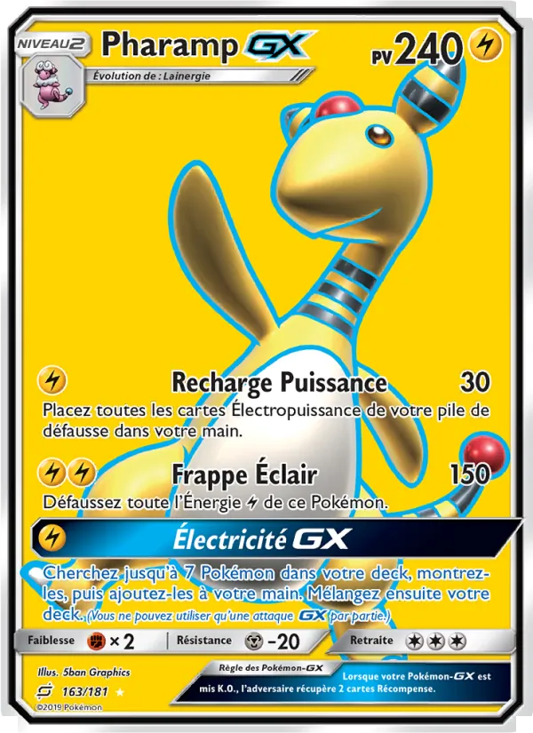 Carte Pokémon Pharamp GX 163/181 de l'extension Duo de Choc