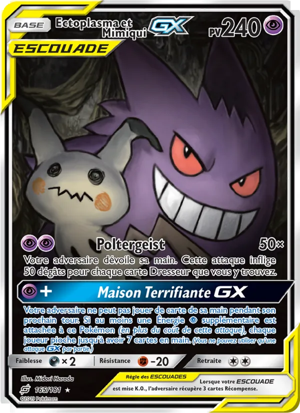 Carte Pokémon Ectoplasma et Mimiqui GX 165/181 de l'extension Duo de Choc