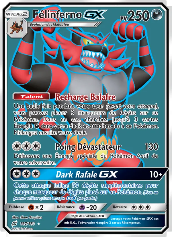 Carte Pokémon Félinferno GX 167/181 de l'extension Duo de Choc