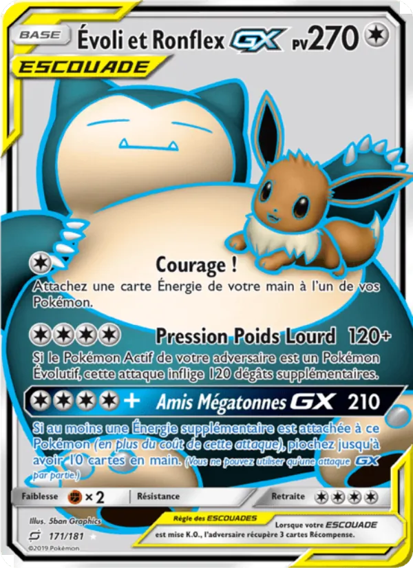 Carte Pokémon Évoli et Ronflex GX 171/181 de l'extension Duo de Choc