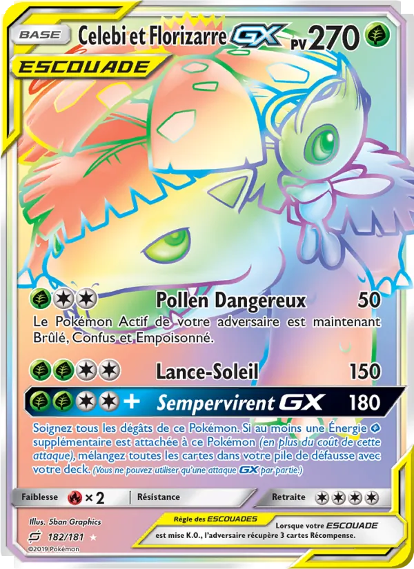 Carte Pokémon Celebi et Florizarre GX 182/181 de l'extension Duo de Choc