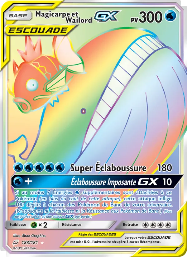 Carte Pokémon Magicarpe et Wailord GX 183/181 de l'extension Duo de Choc