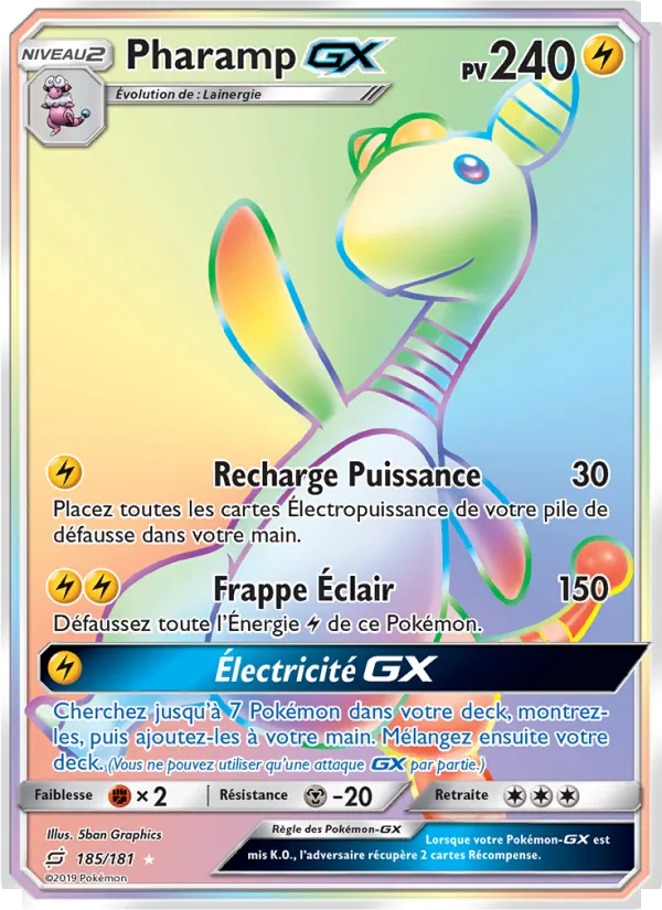 Carte Pokémon Pharamp GX 185/181 de l'extension Duo de Choc
