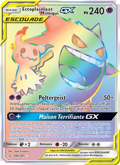 Carte Pokémon Ectoplasma et Mimiqui GX 186 — Duo de Choc