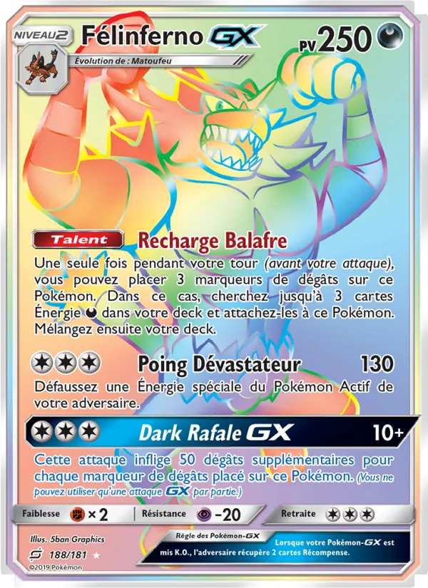 Carte Pokémon Félinferno GX 188/181 de l'extension Duo de Choc