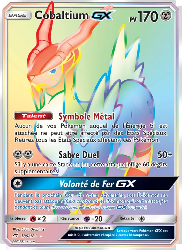 Carte Pokémon Cobaltium GX 189/181 de l'extension Duo de Choc