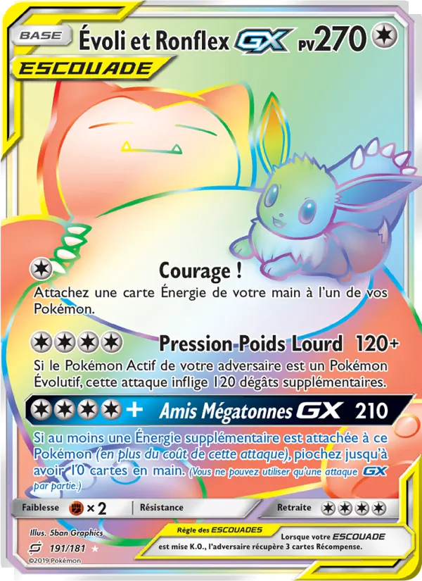 Carte Pokémon Évoli et Ronflex GX 191/181 de l'extension Duo de Choc