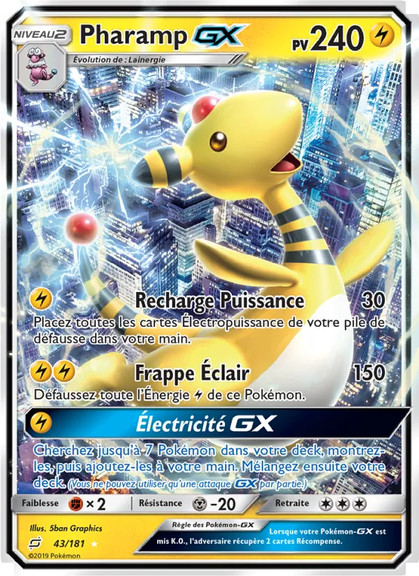 Carte Pokémon Pharamp GX 43/181 de l'extension Duo de Choc