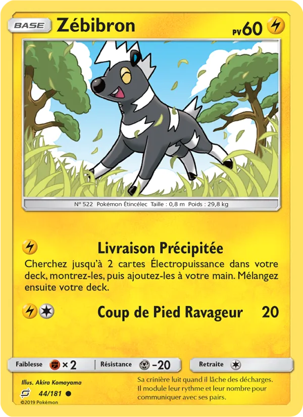 Carte Pokémon Zébibron 44/181 de l'extension Duo de Choc
