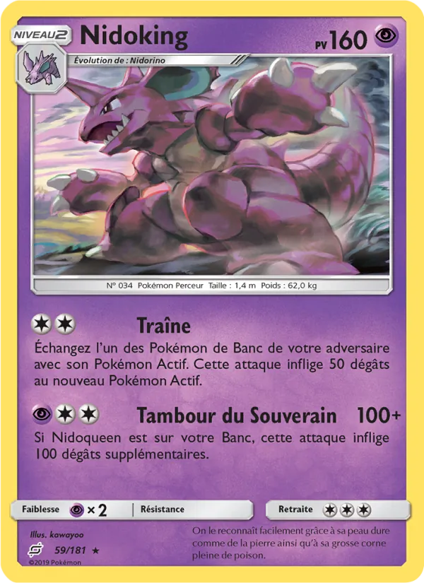 Carte Pokémon Nidoking 59/181 de l'extension Duo de Choc