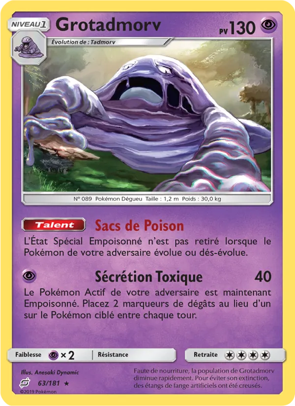 Carte Pokémon Grotadmorv 63/181 de l'extension Duo de Choc