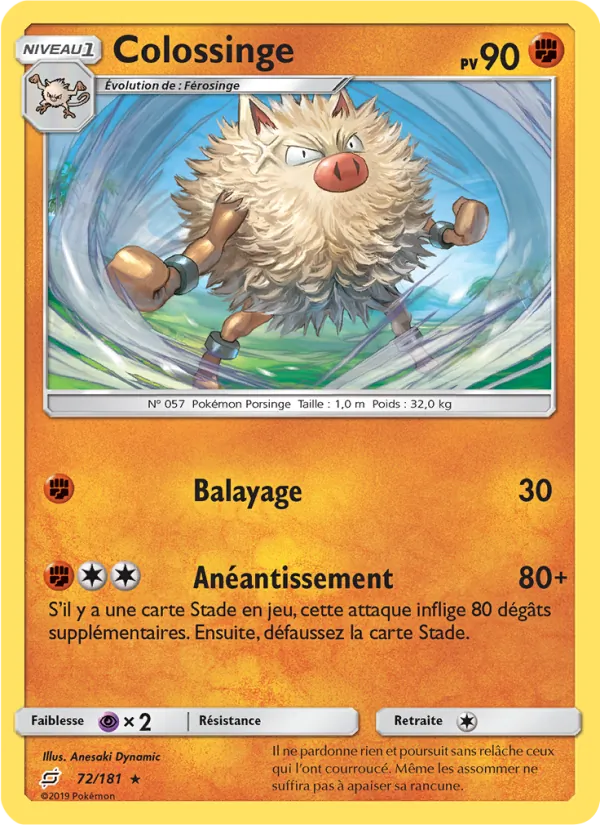 Carte Pokémon Colossinge 72/181 de l'extension Duo de Choc