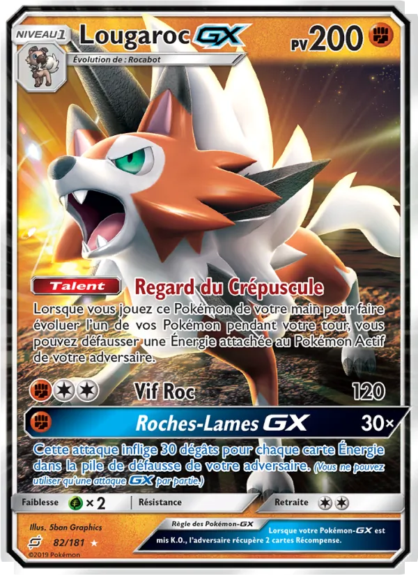 Carte Pokémon Lougaroc GX 82/181 de l'extension Duo de Choc