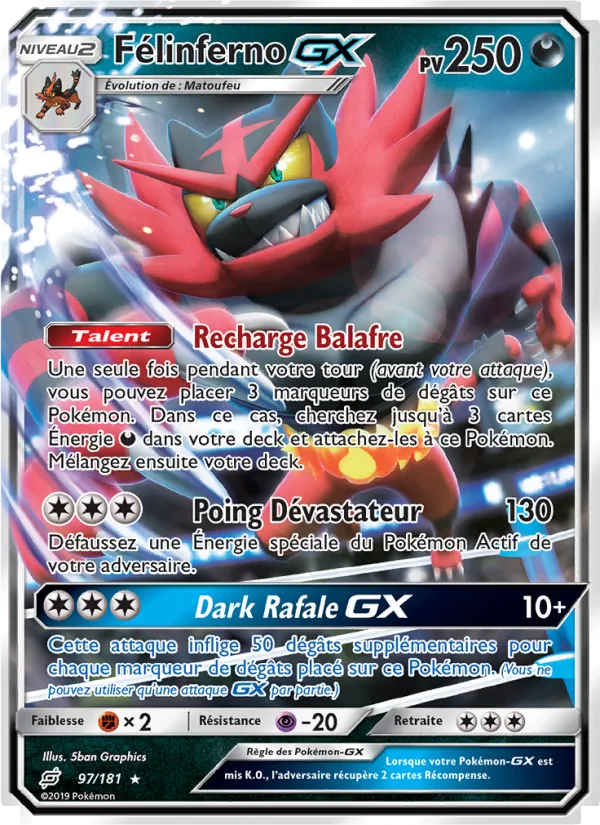 Carte Pokémon Félinferno GX 97/181 de l'extension Duo de Choc