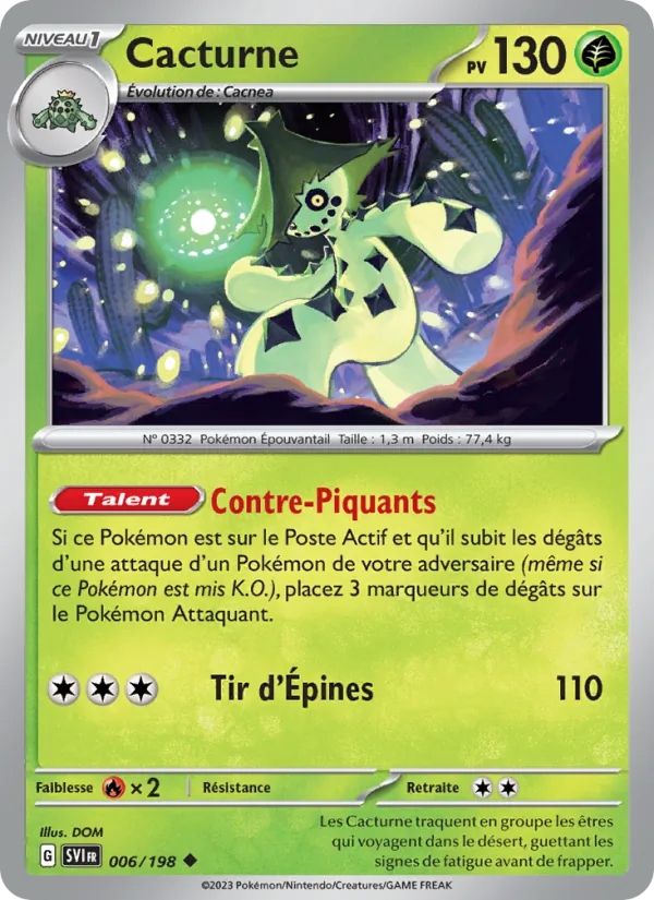 Carte Pokémon Cacturne 006/198 de l'extension Écarlate et Violet