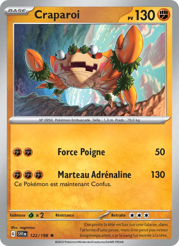 Carte Pokémon Craparoi 122/198 de l'extension Écarlate et Violet