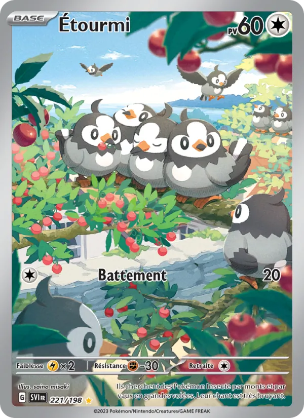 Carte Pokémon Étourmi 221/198 de l'extension Écarlate et Violet