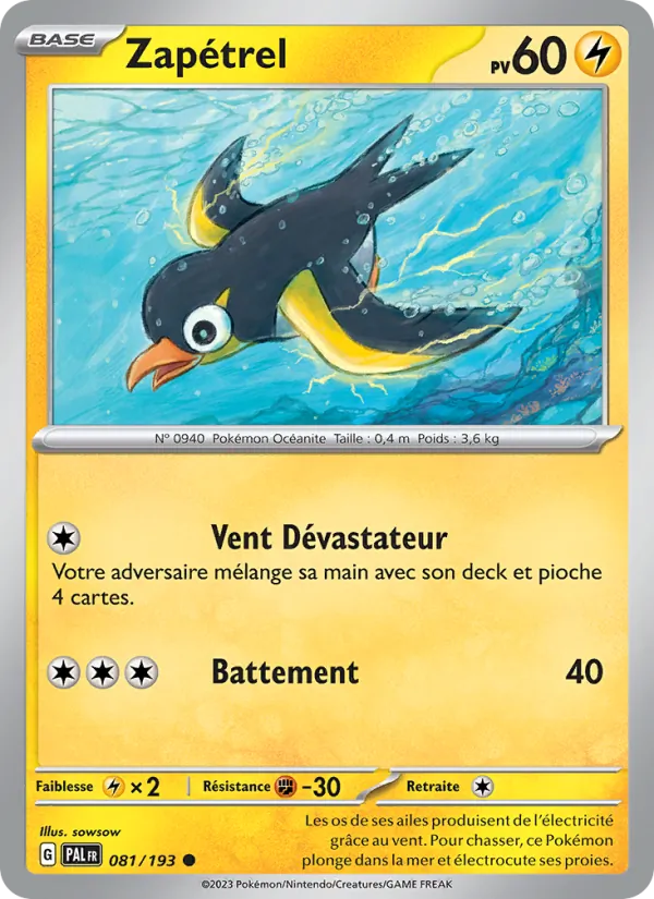 Carte Pokémon Zapétrel 081/193 de l'extension Évolutions à Paldea