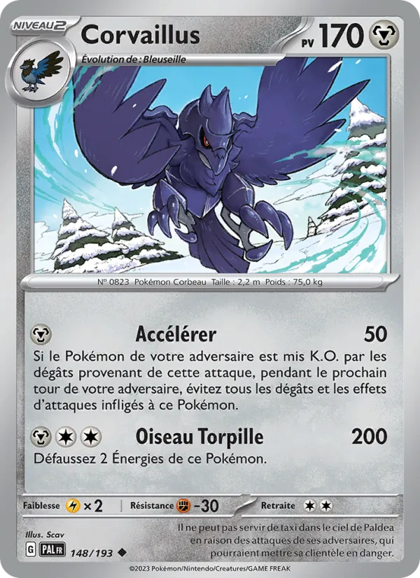 Carte Pokémon Corvaillus 148/193 de l'extension Évolutions à Paldea