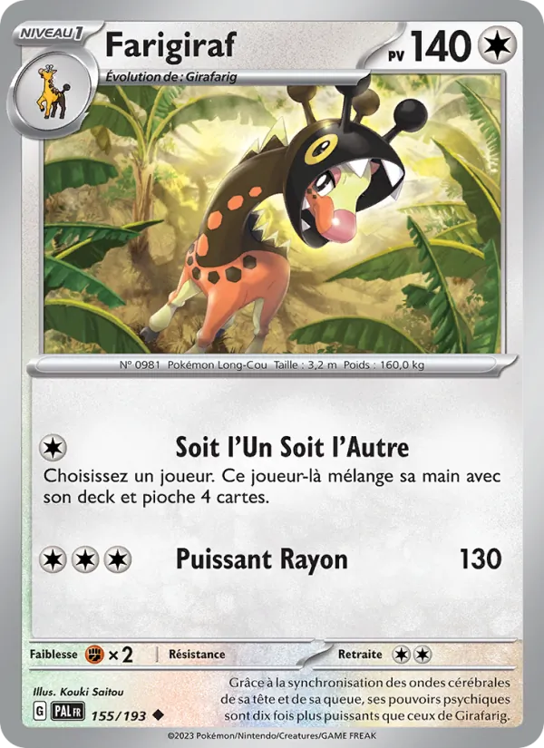 Carte Pokémon Farigiraf 155/193 de l'extension Évolutions à Paldea