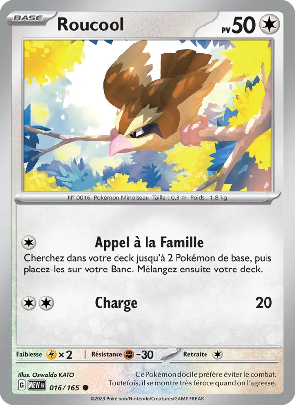 Carte Pokémon Roucool 016/165 de l'extension 151