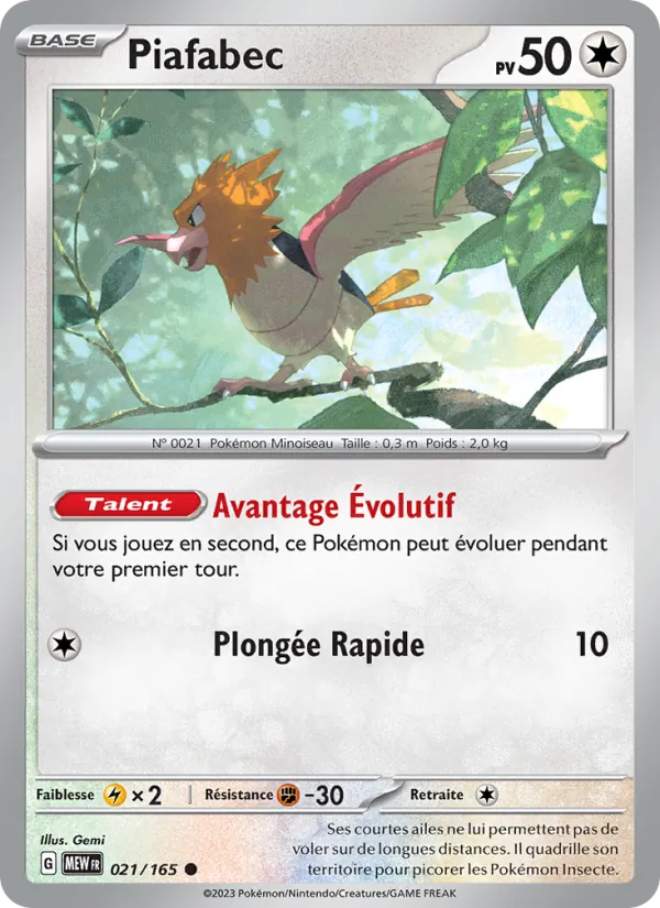 Carte Pokémon Piafabec 021/165 de l'extension 151