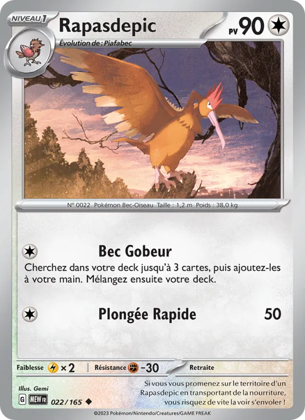 Carte Pokémon Rapasdepic 022/165 de l'extension 151