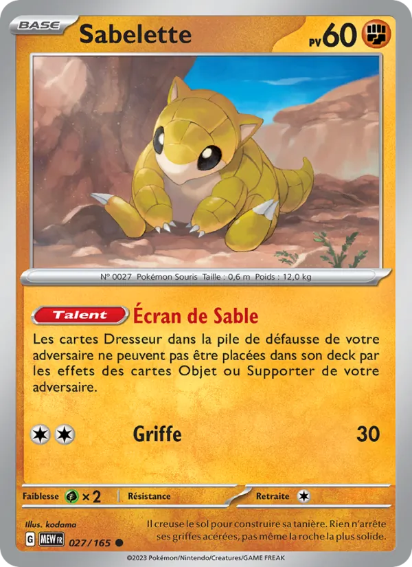 Carte Pokémon Sabelette 027/165 de l'extension 151