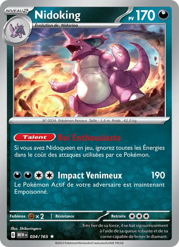 Carte Pokémon Nidoking 034/165 de l'extension 151