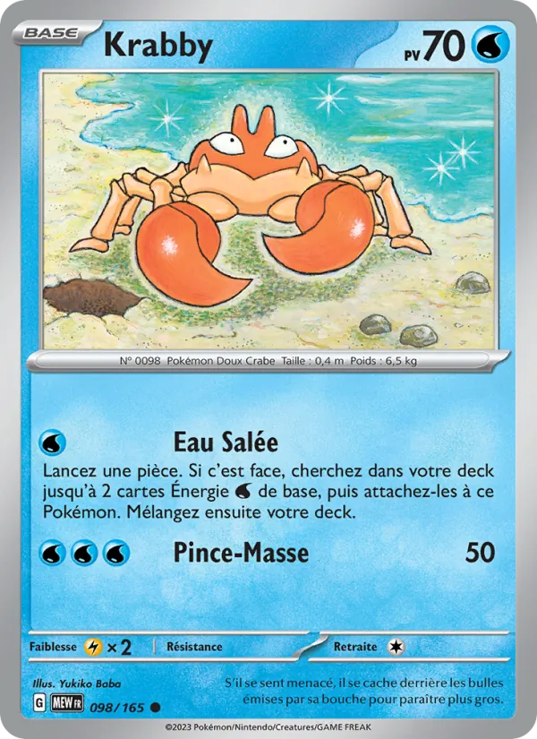 Carte Pokémon Krabby 098/165 de l'extension 151