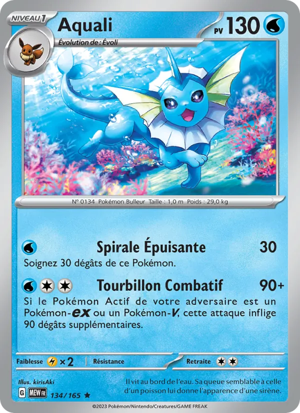 Carte Pokémon Aquali 134/165 de l'extension 151