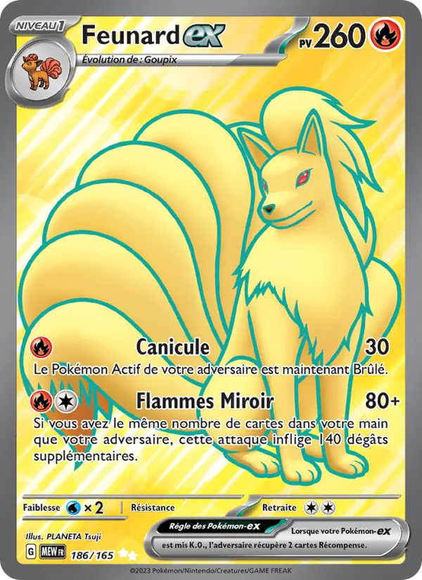 Carte Pokémon Feunard-ex 186/165 de l'extension 151
