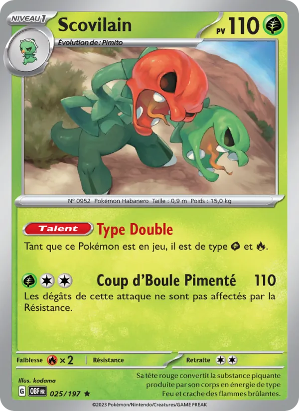 Carte Pokémon Scovilain 025/197 de l'extension Flammes Obsidiennes