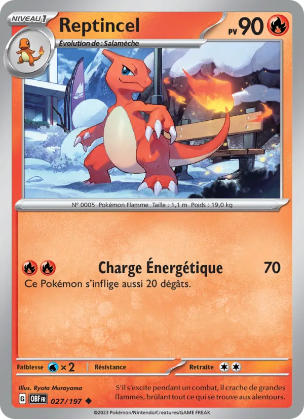 Carte Pokémon Reptincel 027/197 de l'extension Flammes Obsidiennes